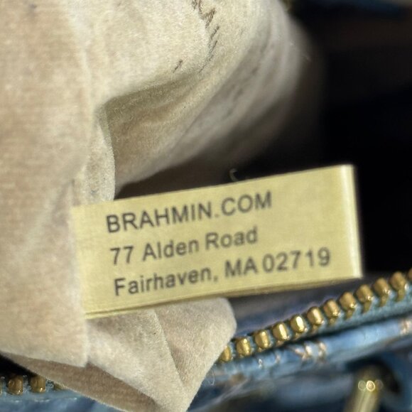 Brahmin Embossed Crocodile Blue Leather Women's Shoulder Bag With Gold Accents - Picture 11 of 12